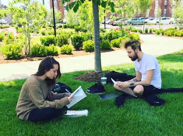 Spalding students studying outside