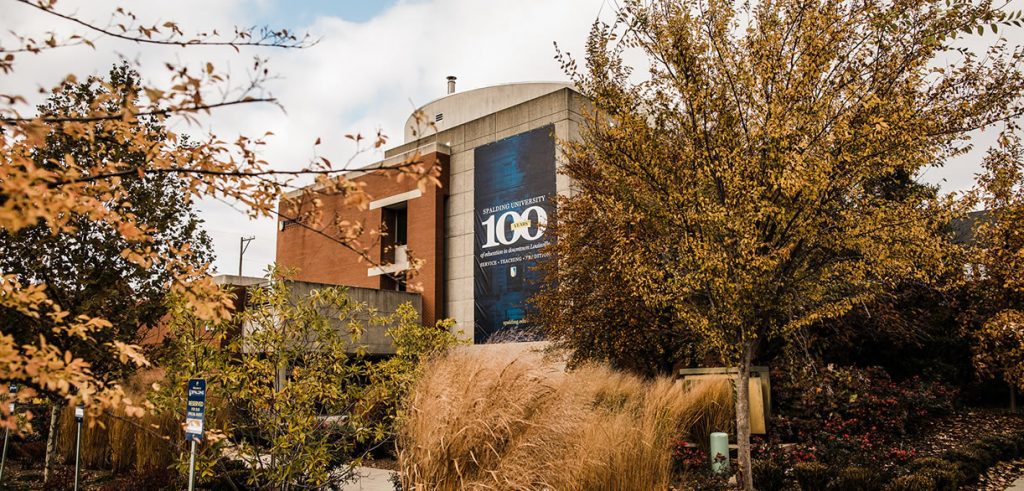ELC building draped 100 year celebration banner
