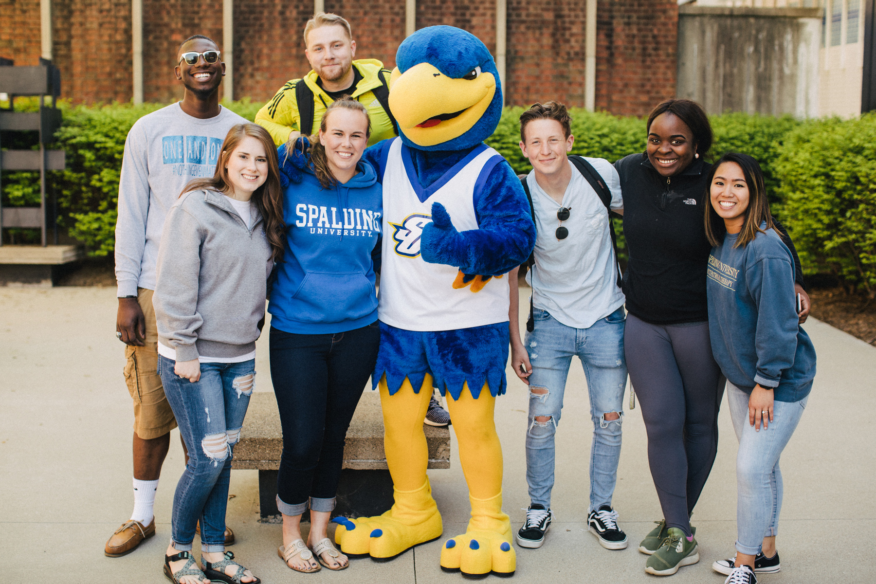 Ollie the Eagles with Spalding students