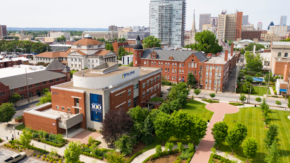 Overhead view of Spalding University's campus in downtown Louisville