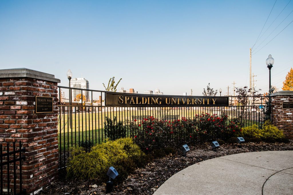 Spalding University entry sign at Trager Park