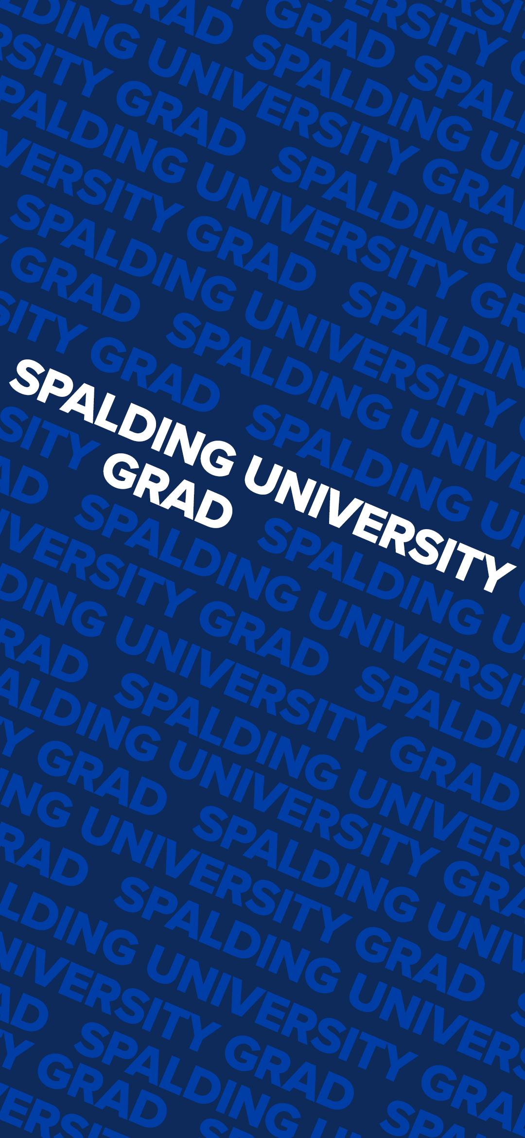 Spalding University graduate wallpaper, navy background with blue and white text