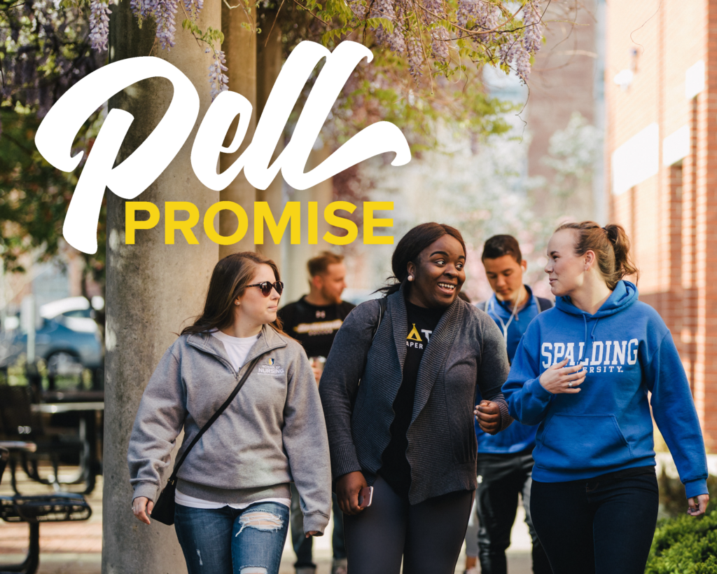 Pell Promise - 3 Spalding students walking on campus