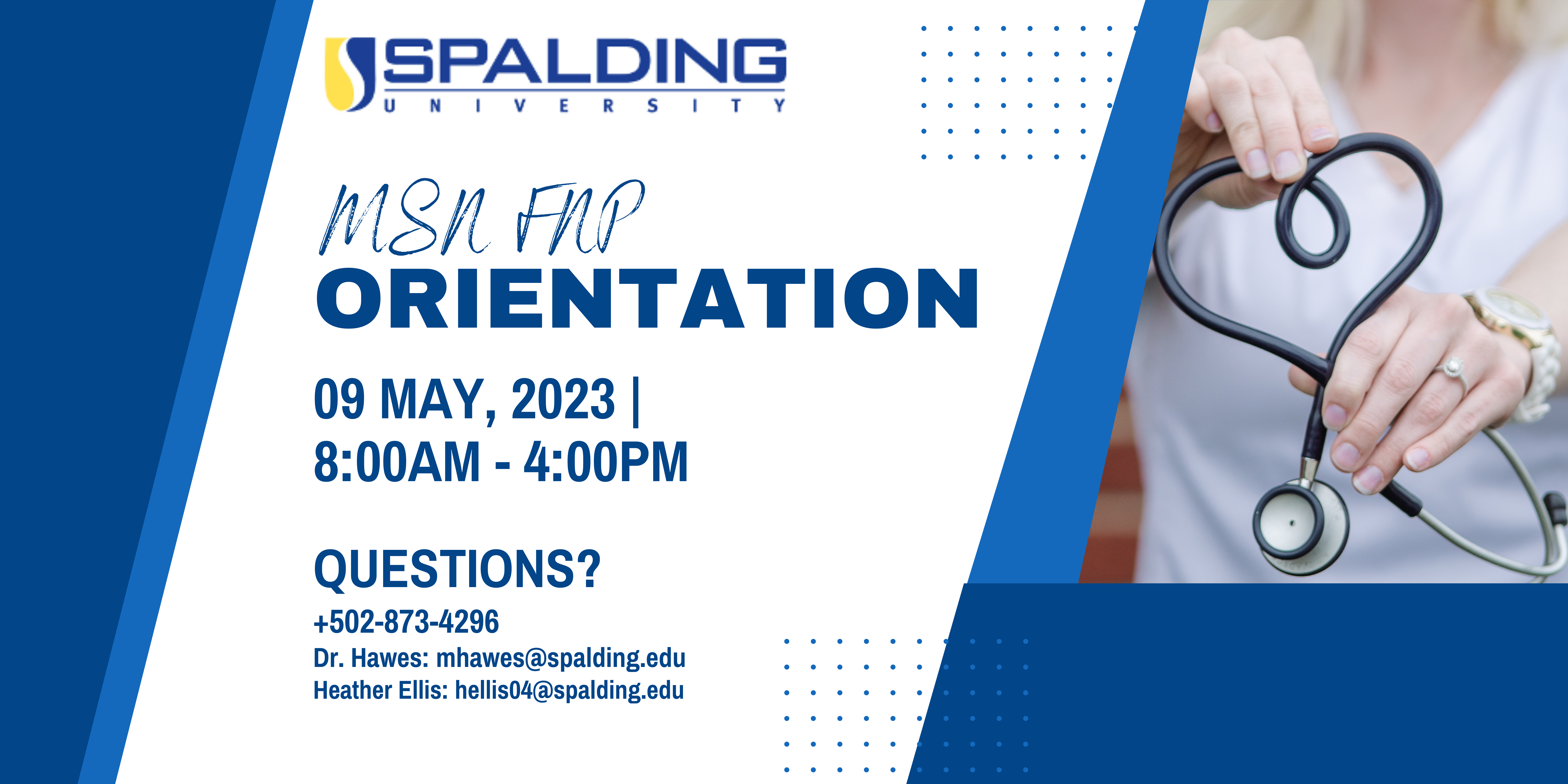 New students, join us for the May 9th student orientation for our Master of Science in Nursing as a Family Practitioner program.