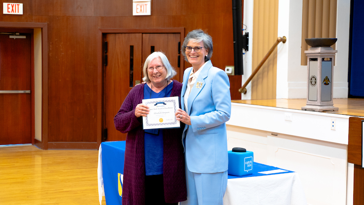 Spalding President Tori Murden McClure with Nancy Bash Award of Excellence winner Elizabeth Simpson