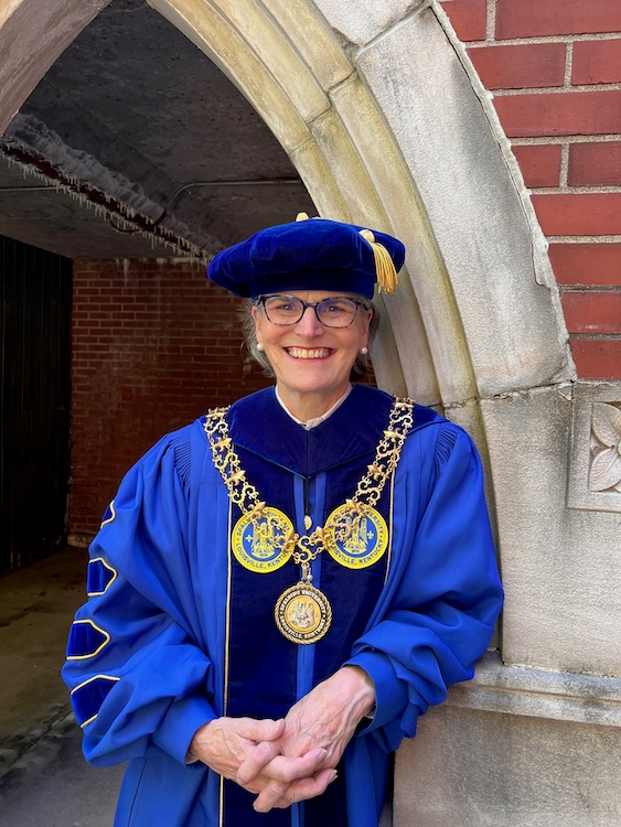 President Tori Murden McClure in her regalia before graduation