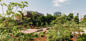 Courtyard view of the Egan Leadership Center