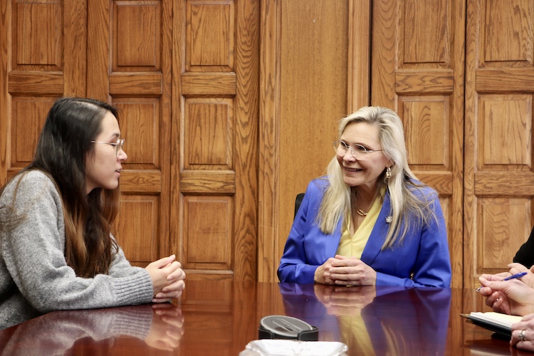 Spalding President Anne Kenworthy in meeting