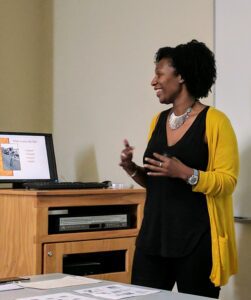 Spalding writing professor, Leah Henderson, teaching a course