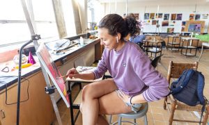 female student painting