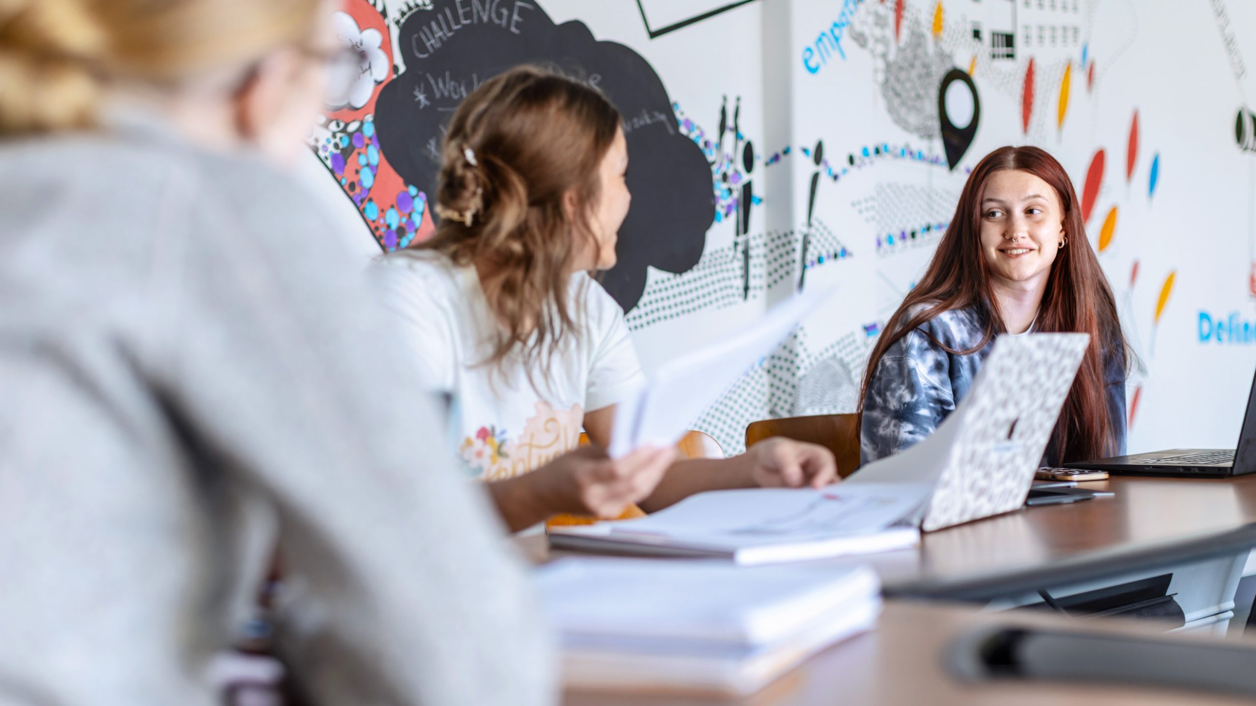 art classroom students on laptops