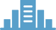 blue icon of the outline of a city skyline with tall buildings